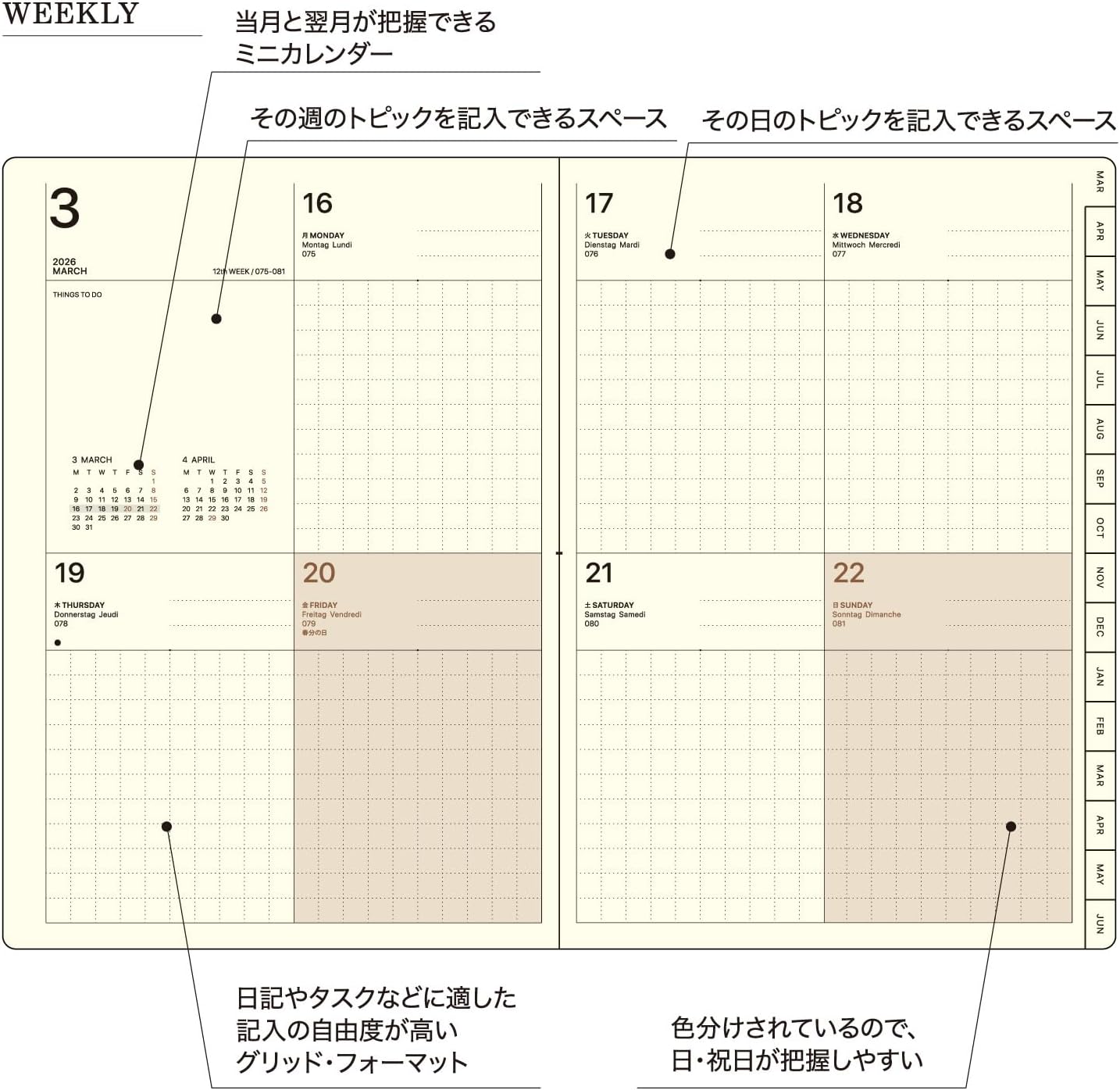 Laconic JOURNAL LKM77-230RD Notebook, Starting in March 2026, Weekly