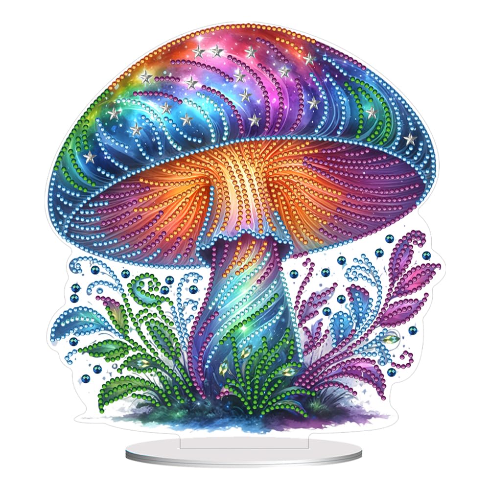 SPEPROECO Diamond Art Painting Mushroom Tabletop Ornaments Kit 5D DIY Diamond Art Mushroom Crafts Kit for Bedroom Table Decoration