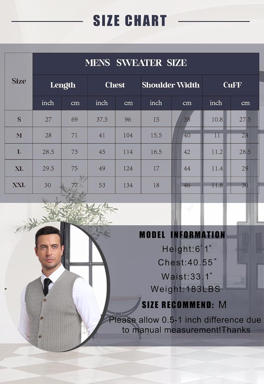 YTD Men's Sleeveless Sweater Vest V-Neck Casual Cable Knit Button Down Cardigan Vest - Image 6