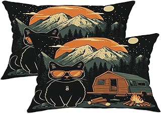 Spring Bombay Cat Camping Pillow Cases Kit with Zipper, Soft Breathable Vintage Kitten Travel RV Throw Pillow 12x20 Set of 2, Cool Velvet Decorative for Couch Porch
