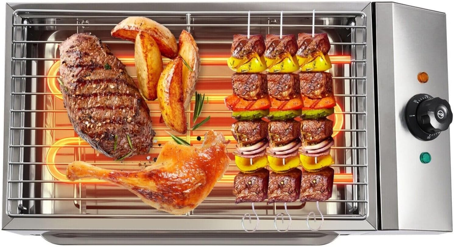 Smokeless Indoor Grill,1800W Commercial Electric Grill,Adjustable Temperature 122°F-572°F Electric Grill with Removable Griddle,Stainless Steel Indoor Grill BBQ for Restaurant Camping Party
