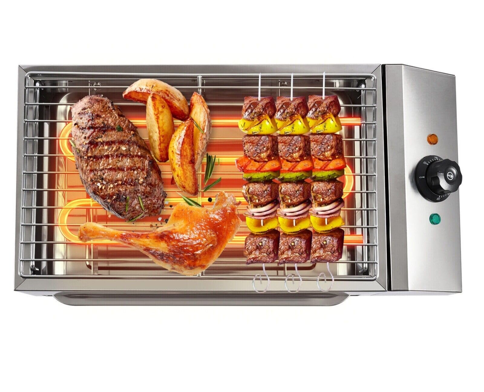 BFDIEEM Smokeless Indoor Grill,1800W Commercial Electric Grill,Adjustable Temperature 122°F-572°F Electric Grill with Removable Griddle,Stainless Steel Indoor Grill BBQ for Restaurant Camping Party