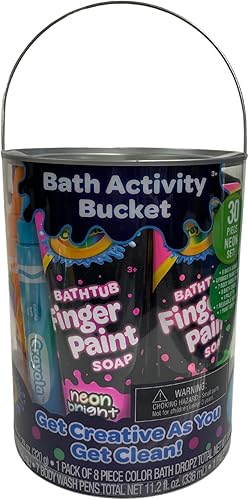 Miniatura 2 de Crayola NEON Bathtime - Paquete de cubo de actividades para niños, juego de 30 piezas con bombas de baño, tubos de jabón de pintura de dedos