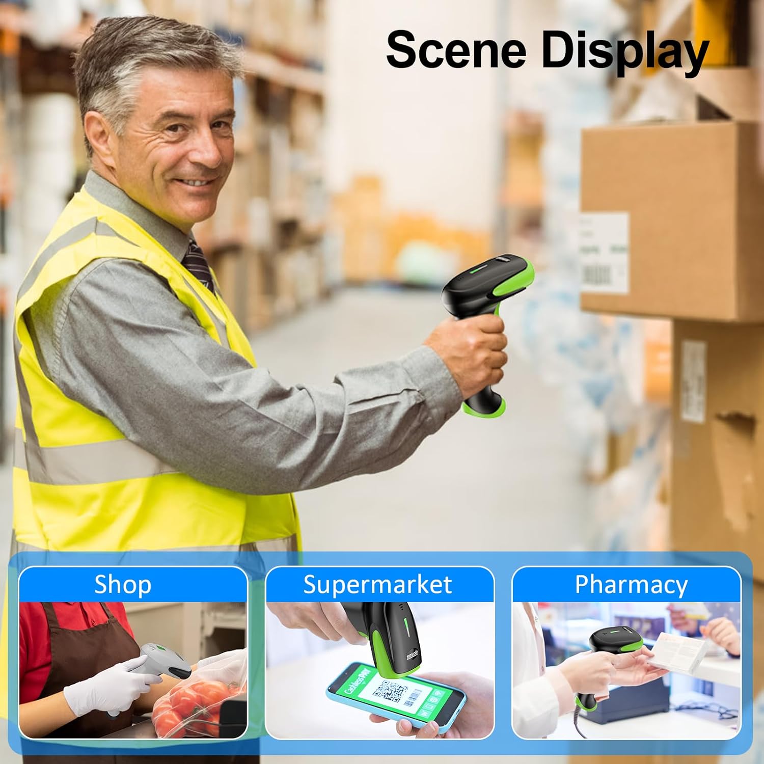 Symcode Bluetooth 2D Barcode Scanner 3-in-1 Wireless & USB Wired & Bluetooth Barcode Reader Scanner 1D 2D QR Code Scanner Automatic Fast Precise Bar Code Scanner for Phone Laptop Tablet White