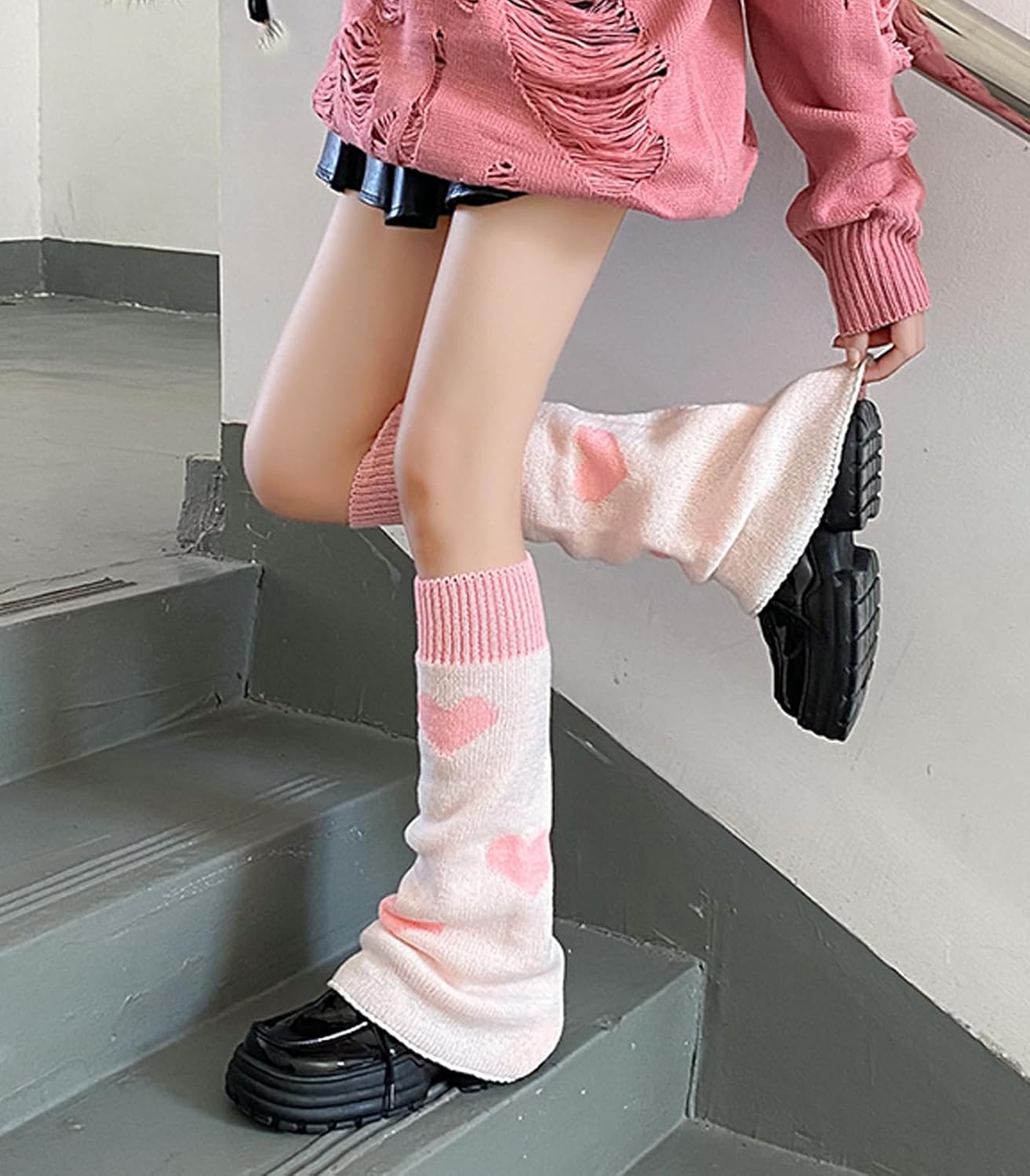 WODECASA Girls Kawaii Leg Warmers Knitted Flared Leg Sleeves Goth Crochet Baggy Cuff Ankle Heap Socks - Image 5