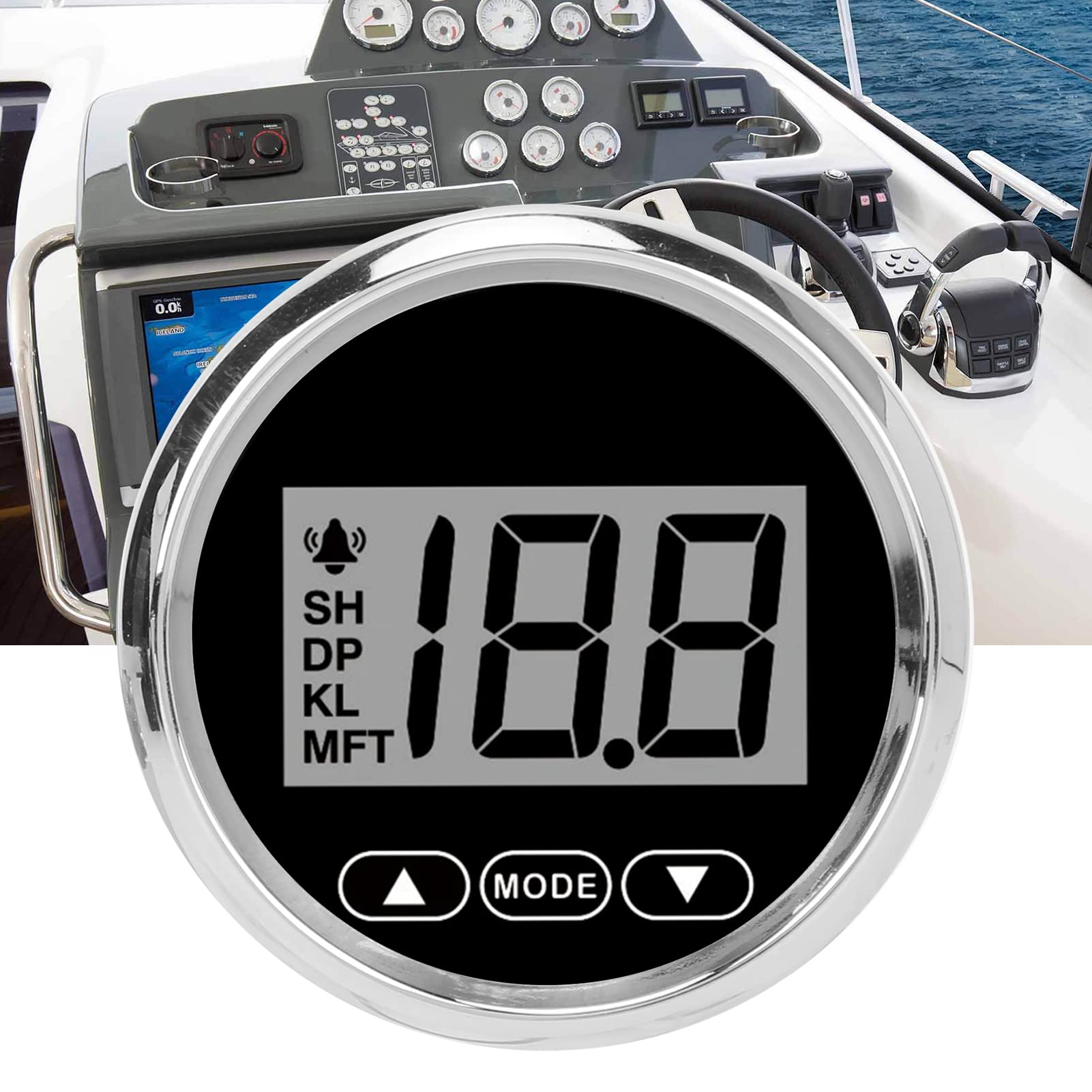 Jauge de Profondeur de Bateau, Jauge de Profondeur Marine de 52 Mm/2 Pouces, Compteur de Profondeur Numérique, Rétroéclairage Blanc de 100 M/110 Yd, étanche pour Yachts, Bateaux