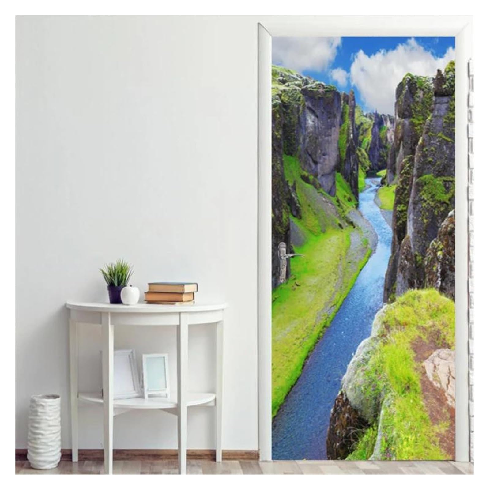 Papier peint de porche cascade autocollant de porte 77x200cm revêtement mural trompe l'oeil