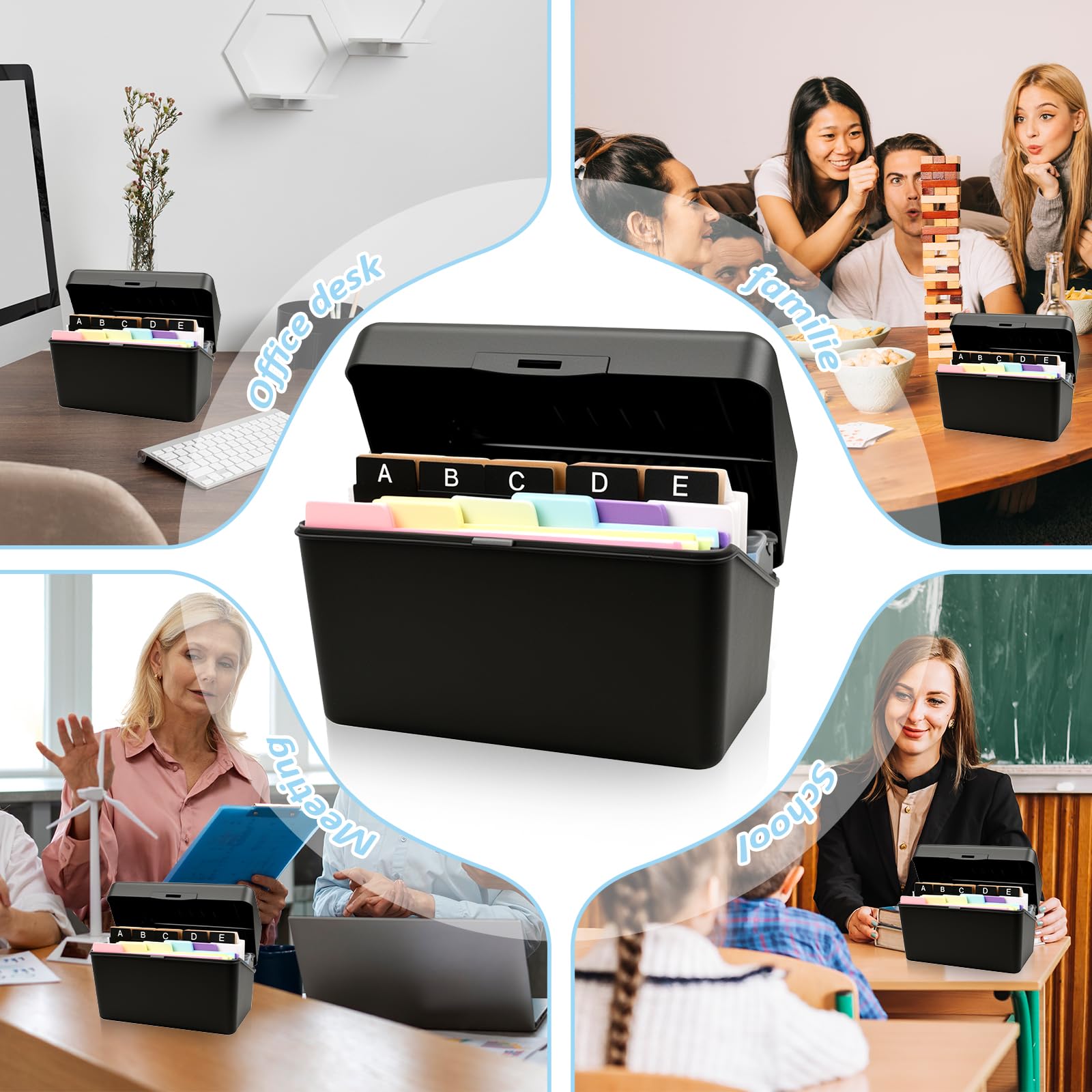 Boîte à Cartes A7A8 avec 436 Cartes Lignées Colorées, Organisateur de Révision pour École et Bureau