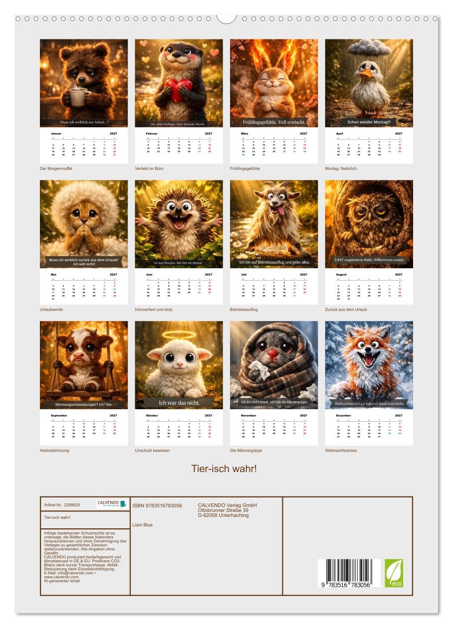 Tier-isch wahr! (hochwertiger Premium Wandkalender 2027 DIN A2 hoch), Kunstdruck in Hochglanz: Zwölf Sprüche, die wir alle kennen (CALVENDO Spass)