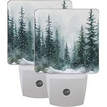 冬季森林雪景夜灯 LED 传感器套装,每套 2 盏圣诞树圣诞桌灯,亮度可调节,可为家庭卧室办公室客厅提供眼部护理