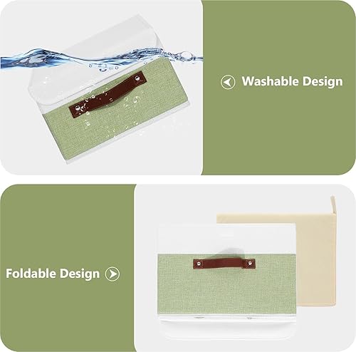 Miniatura 3 de ANMINY Cajas de almacenamiento con tapas, cestas de almacenamiento decorativas lavables con mango de cuero PU, cubos de almacenamiento plegables de