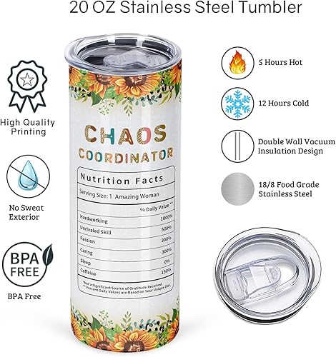 Miniatura 6 de Paquete de 4 vasos de regalo de coordinador del caos, vaso delgado de 20 onzas, regalos de oficina para jefa, profesora, compañera de trabajo,