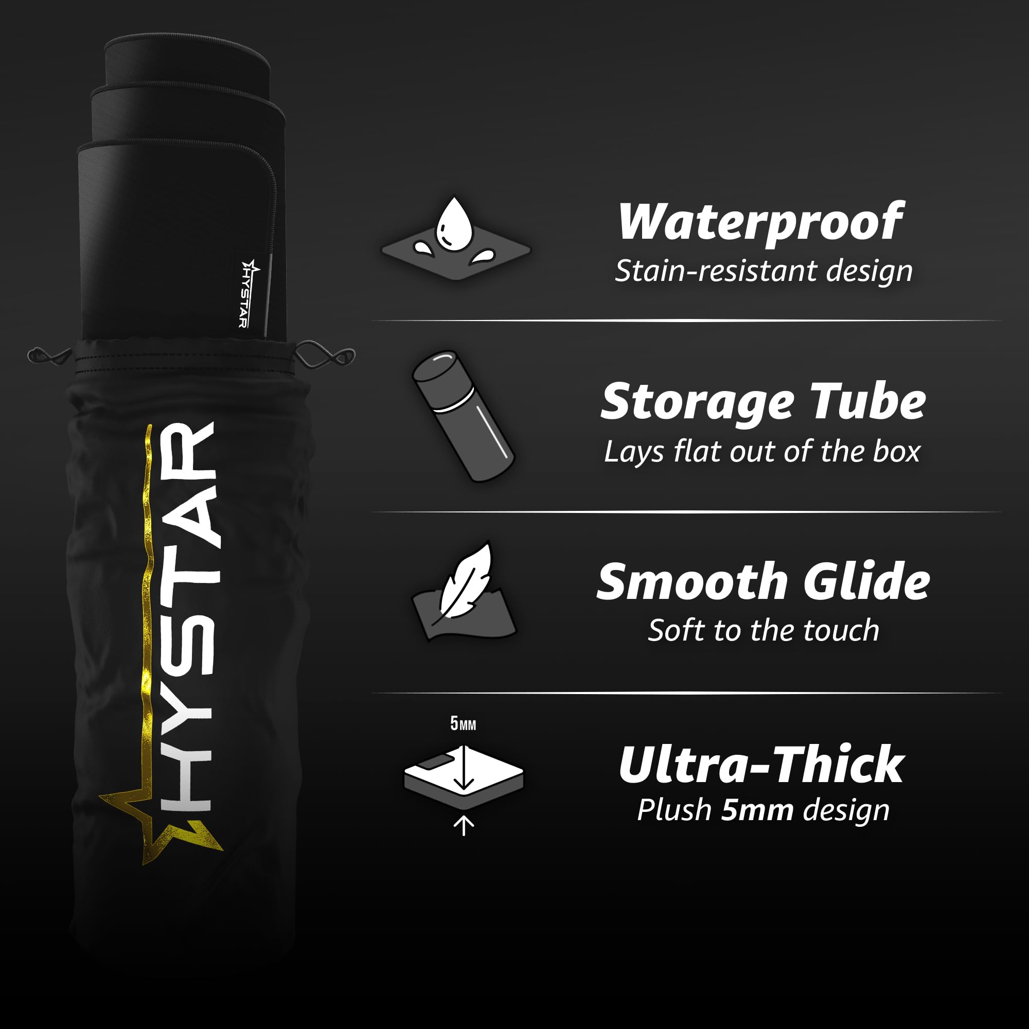 Hystar Alfombrilla de Mouse extendida para Juegos | XXL 36 x 16 Pulgadas | 5 mm de Grosor, Superficie Impermeable, Tela de poliéster Suave y Base de Goma Natural | Negro clásico