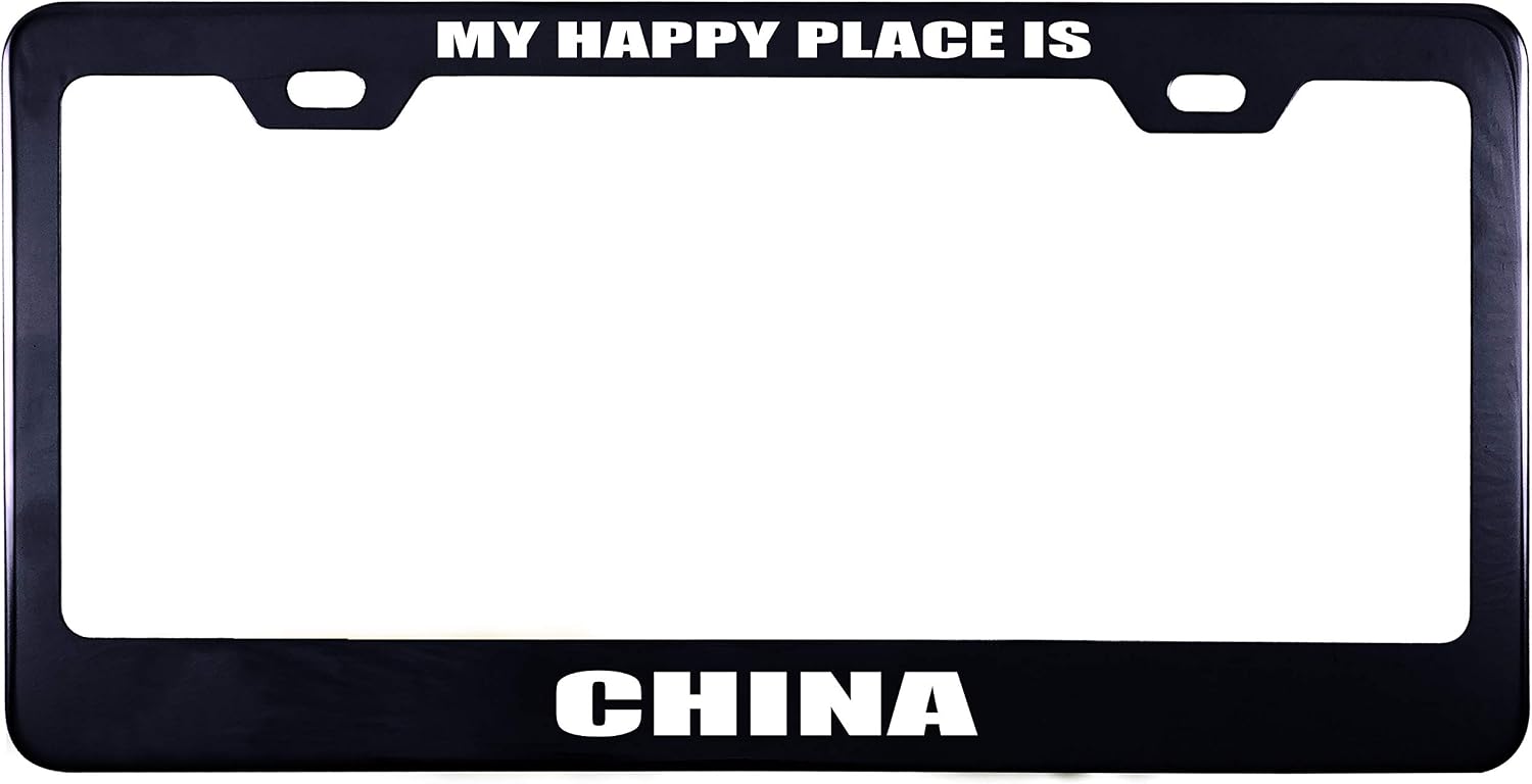 Printtoo Black My Happy Place is China 2 Holes Stainless Steel License Plate Frame Waterproof Vinyl Cut Letters-12 x 6 Inches