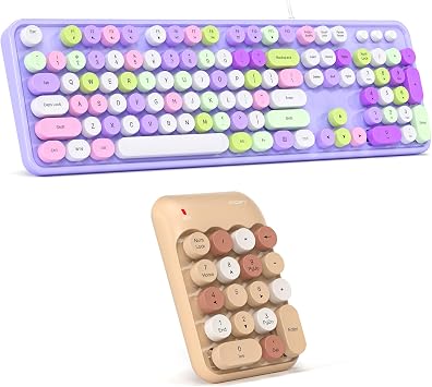 MOWUX Wired Typewriter Keyboard with Foldable Stand + Wireless 18-Key Number Pad Combo for Laptop/Desktop