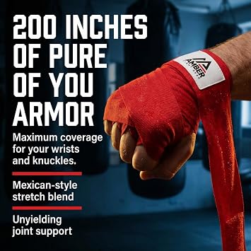 Amber Fight Gear Mexican Style 200 Inch Elastic Handwraps - Breathable, Durable, Machine Washable for MMA, Boxing, Kickboxing, Muay Thai