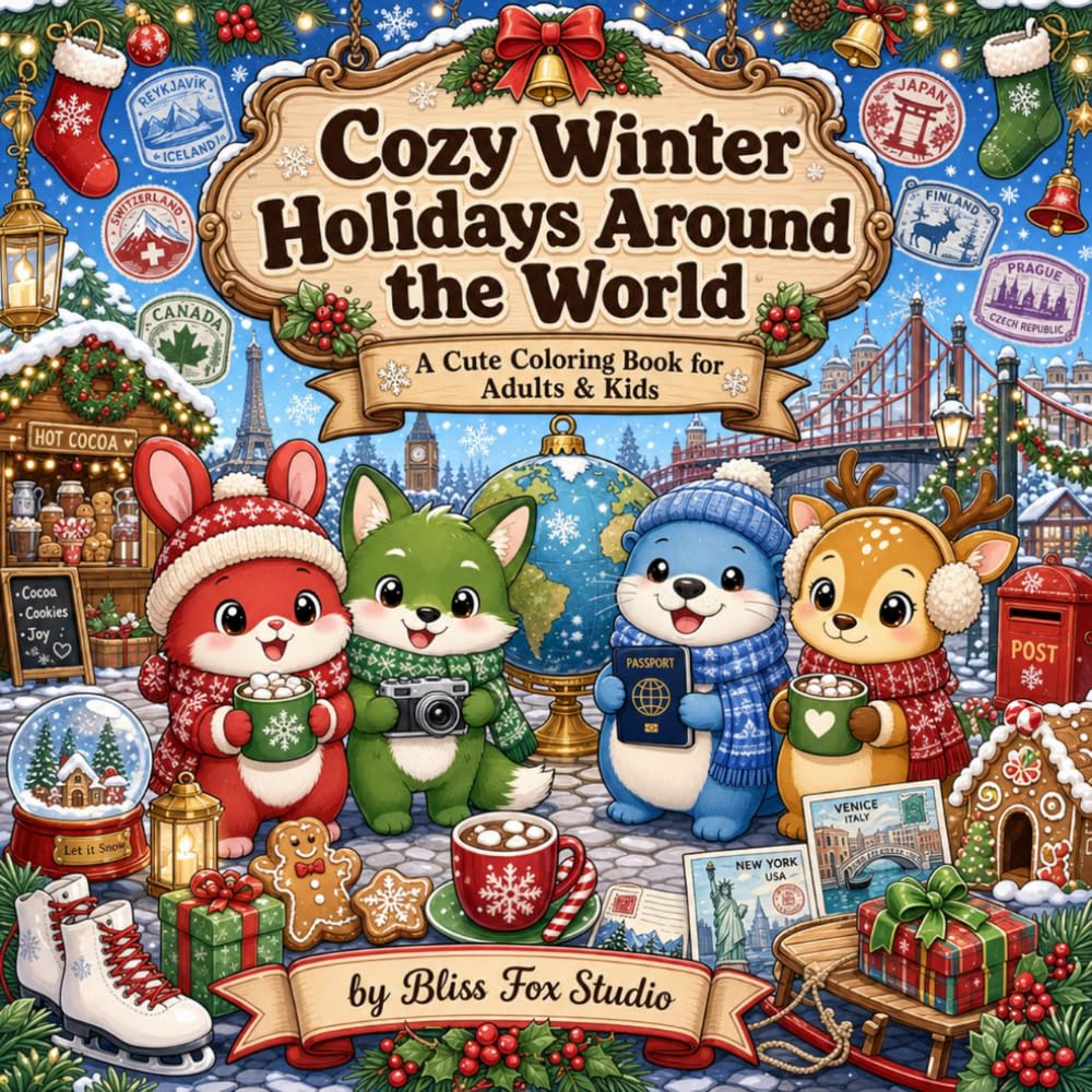 Cozy Winter Holidays Around the World: A Cute Coloring Book for Adults & Kids