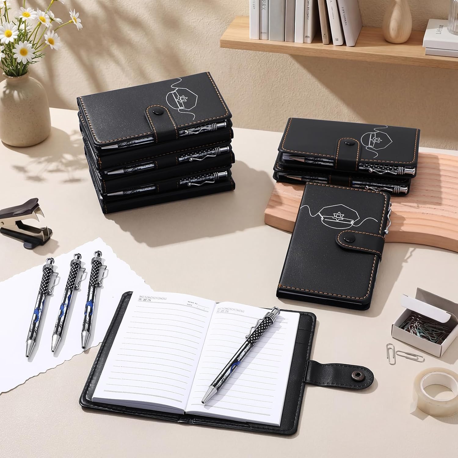 Ctosree 10 Sets Police Gifts Pocket Leather Notebooks with Handcuff Pens for Police Academy Graduation Gifts Appreciation Week Law Enforcement Officer Supplies Accessories
