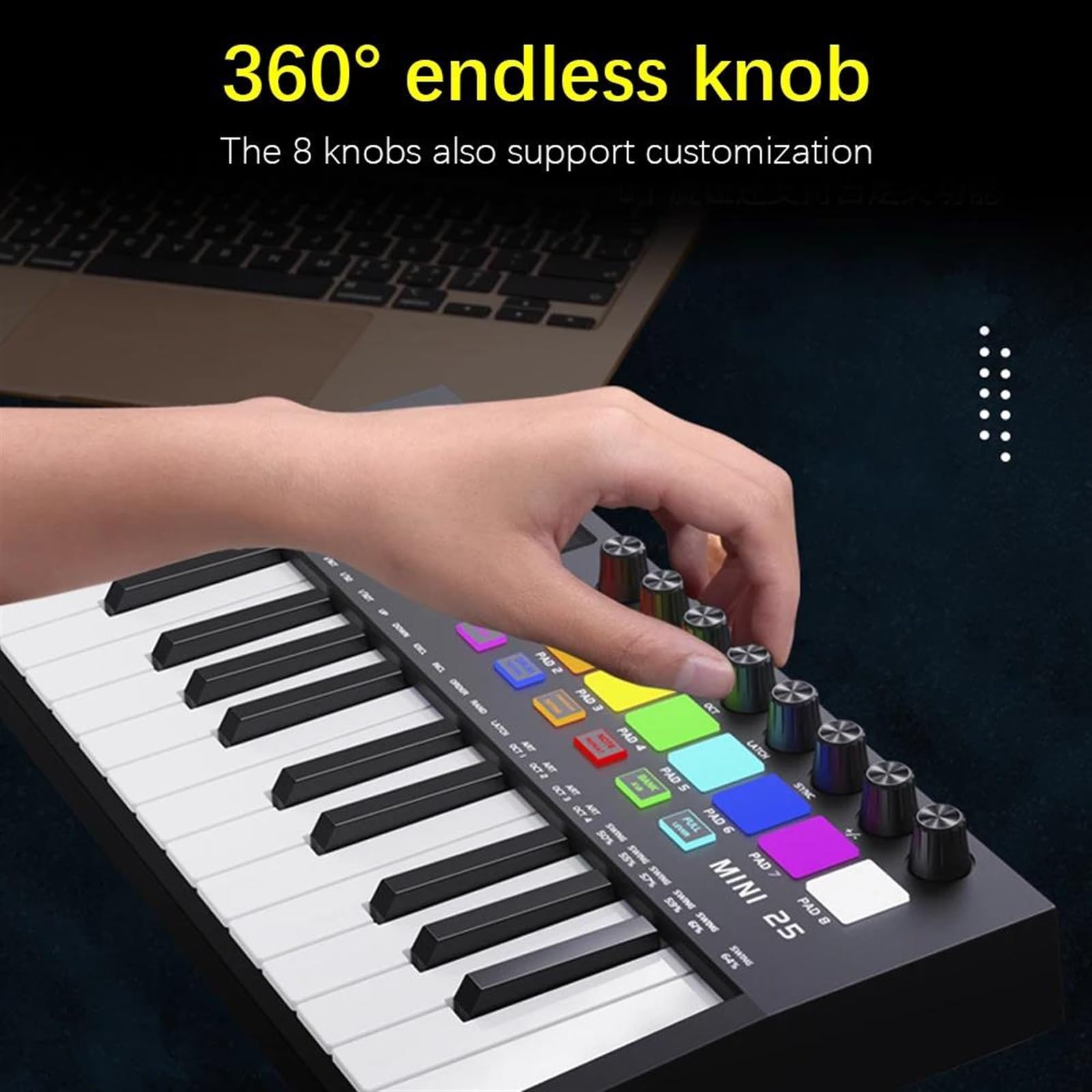 Anfänger Elektronisches Klavier 25 Tasten MIDI-Keyboard-Controller Elektronisches Audio-Arrangieren Strike Pad Leichtes USB-Display-Keyboard