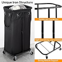 Vista 6 de WOWLIVE Cesta de lavandería con ruedas de 100 litros con ruedas, cesta grande para la ropa sucia, carrito organizador de lavandería con marco