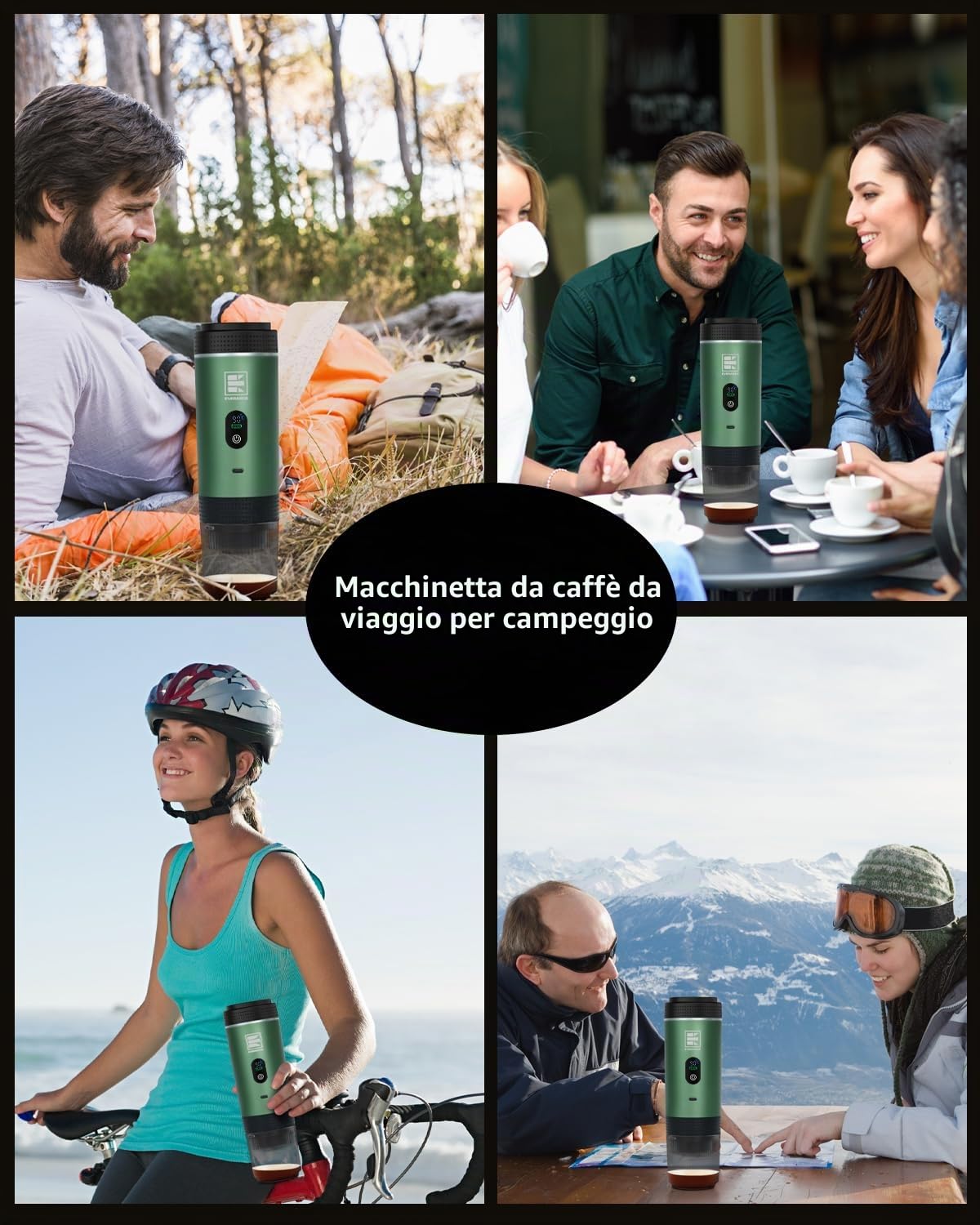 Macchina per caffè espresso elettrica portatile, macchina da caffè da viaggio compatibile con caffè macinato e capsule NS (verde con schermo LCD)