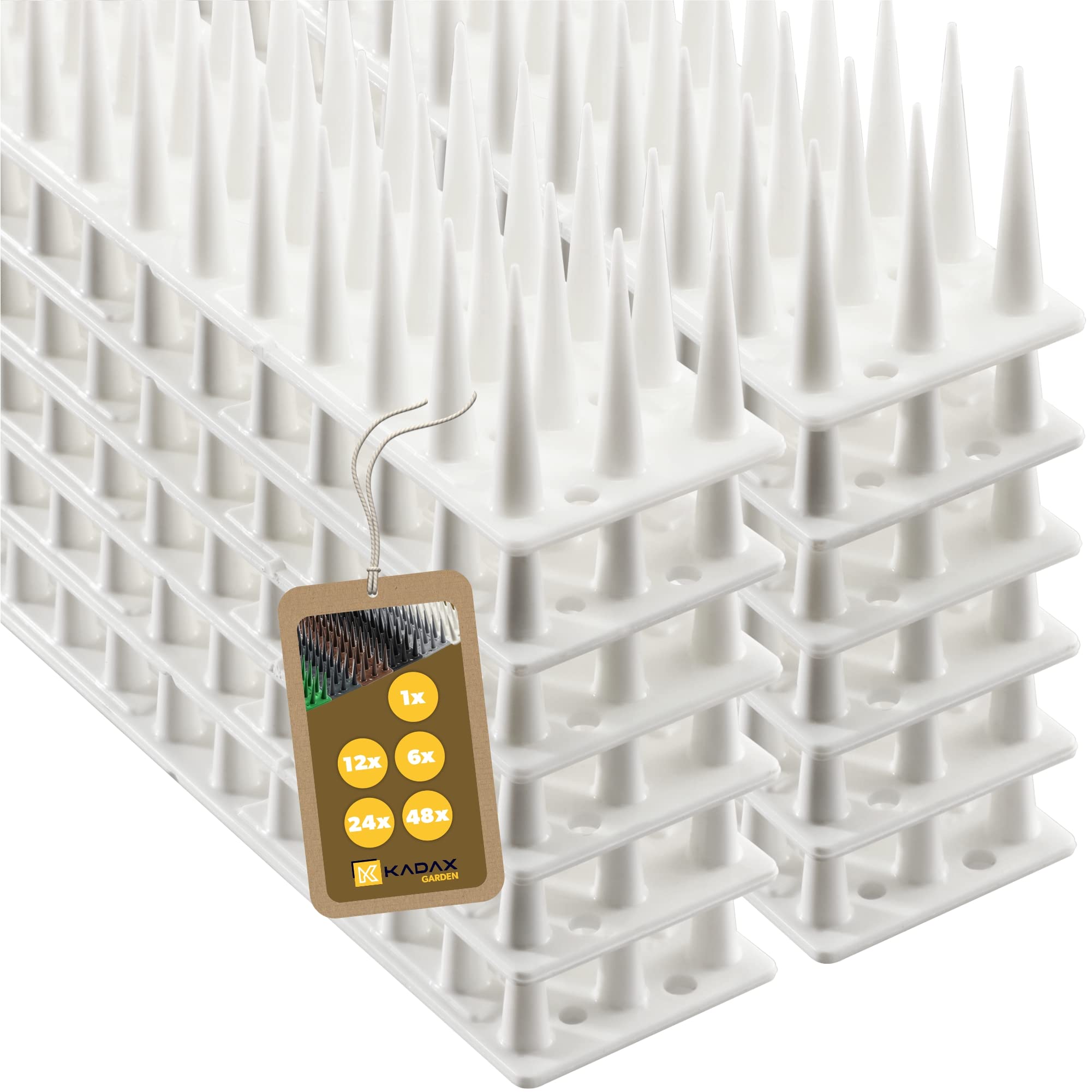 KADAXPlastic Bird Repellent, 51 x 4 x 3.5 cm, Animal Repellent 3 Row Spikes for Cat, Martens, Pigeon, Fence, Windowsill, Roof, Pigeon Repellent, Bird Protection, Heavy Duty (12, White)