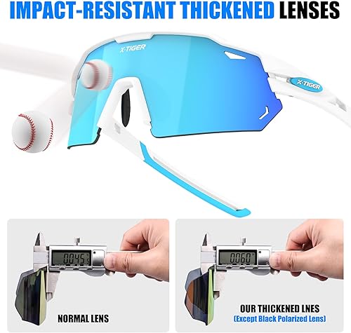 Miniatura 4 de X-TIGER Gafas de ciclismo polarizadas con 5 lentes intercambiables, MTB para ciclismo, béisbol, carrera, lentes deportivos para hombres y mujeres