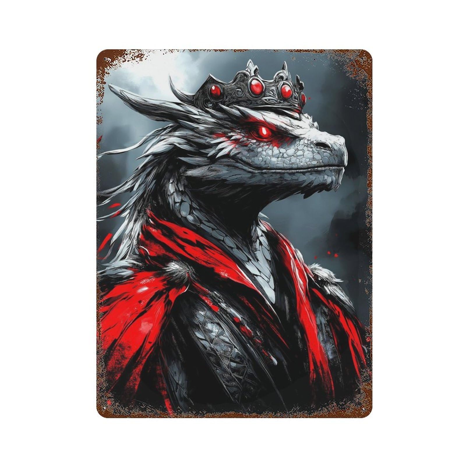 Crimson Dragon 15.7"x11.8" Distressed Metal Wall Sign, Retro Wall Decor for Garage, Bar And Workshop Decor