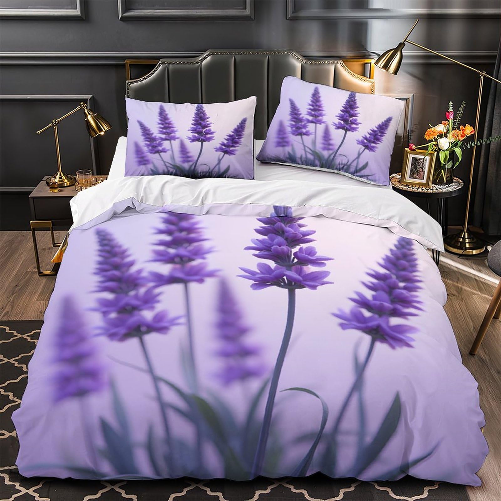 Parure de lit violette 3 pièces 220x240 cm en microfibre avec 2 taies d'oreiller