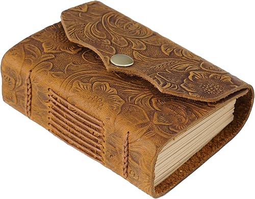 Miniatura 7 de Cuaderno de bolsillo de cuero, 4.3 x 3 pulgadas, cuaderno de bocetos vintage de cuero auténtico, sin forro, 320 páginas, papel kraft pequeño hecho a