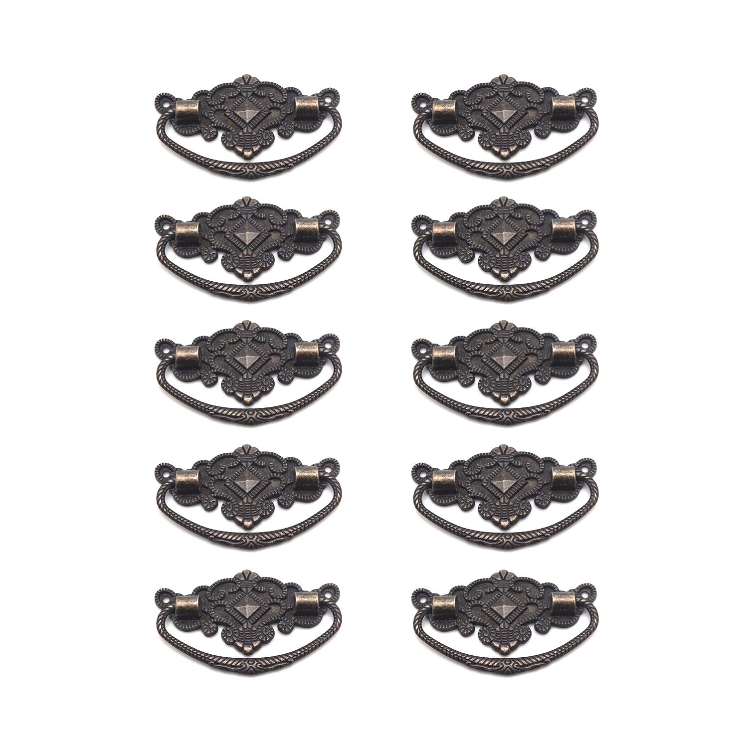 FarBoat 10pcs Vintage Bail Pulls Drop Ring Handle 2.9in Length for Dresser Drawer Closet Cupboard Box Case (Holes Centres 2.5in Bronze)