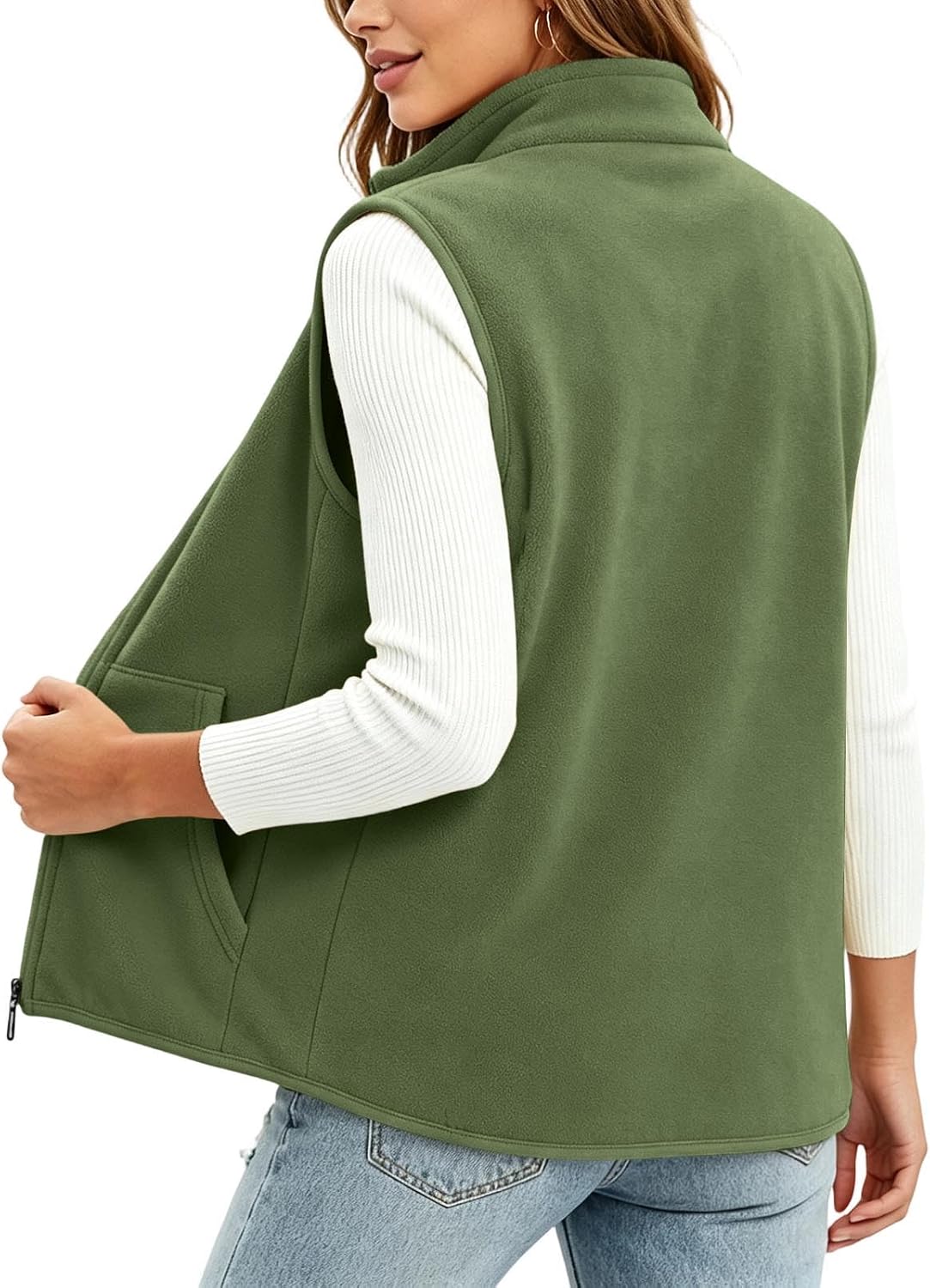 Women's Fleece Vest Stand Collar Zip Front Casual Sleeveless Gilet