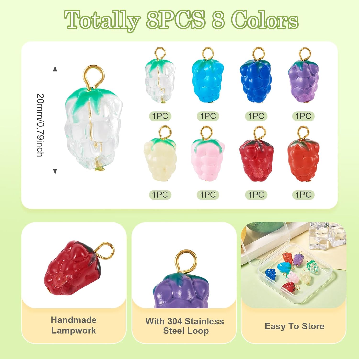 Beadthoven Lampwork Glass Grape Charms for Jewelry Making Colorful 3D Grapes Fruit Dangle Charms Tiny Handmade Fruit Food Pendants for Bracelets Necklace Earrings Keychains DIY Crafts Supplies - Image 3