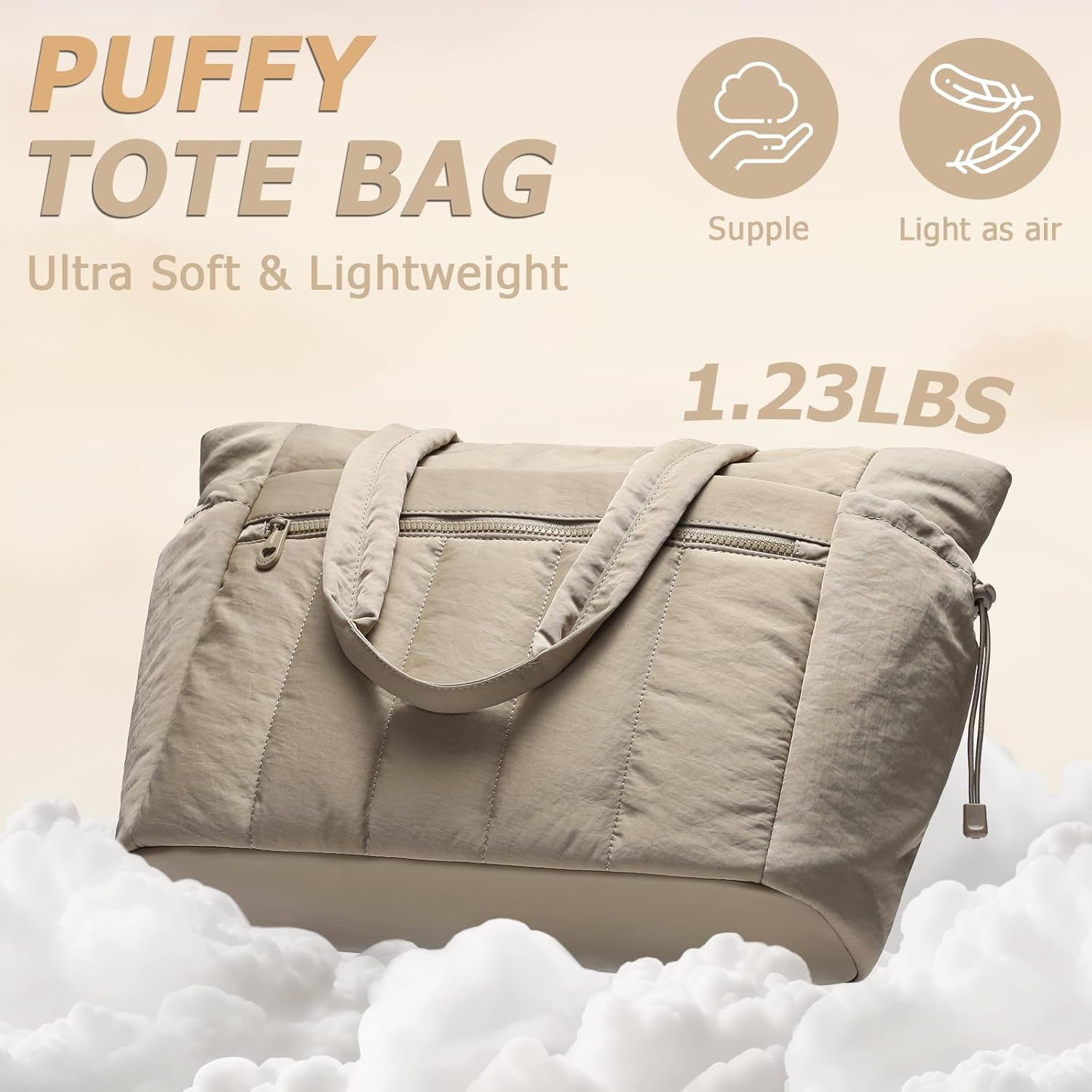 Tote Bag for Women, Lightweight Puffer Tote Bag with Compartments, Quilted Shoulder Bag Handbag with Zipper for Work - Image 3