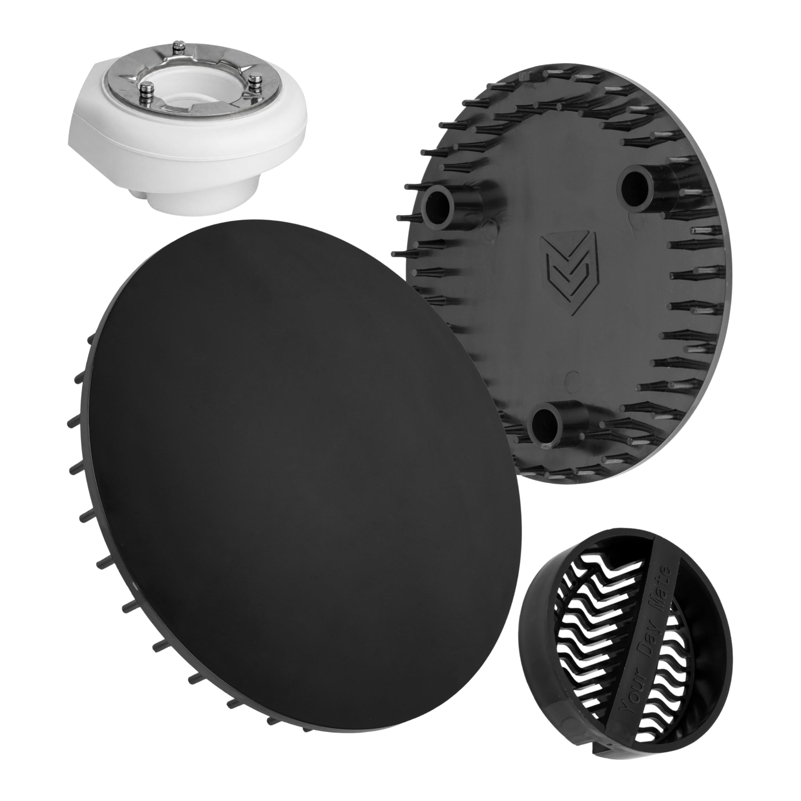 Cover and Hair Strainer Set for Shower Drain, Ø 115 mm, Compatible with Viega Tempoplex Drain Set from Model Year 2006, for Shower Tray with Drain Hole Ø 90 mm, Black ABS ASA Cover, Hair Strainer