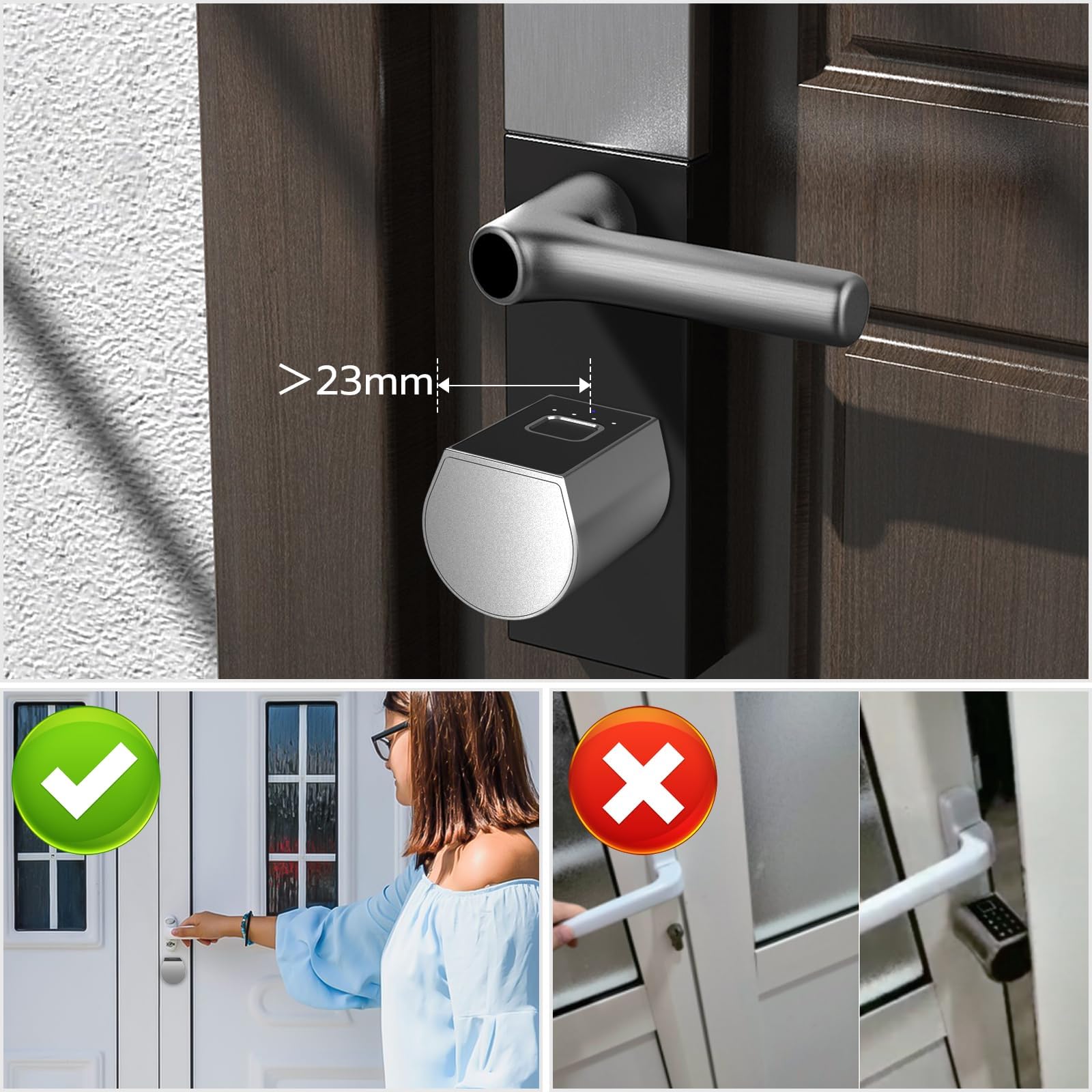 Serrure de porte électronique 40/40 80 mm avec clé, empreintes digitales, application Bluetooth autorisation à distance : convient pour les portes de la plupart des UE - serrures de porte à monter