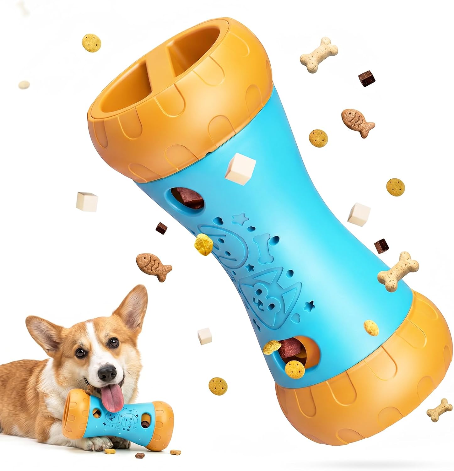 Treat Dispensing Dog Toy, Dog Puzzle Toys for Small Medium Large Dogs, Mental Stimulating Stepless Adjustable Slow Feeder, Boredom Relief Interactive Puppy Enrichment to Keep Them Busy Ideal Gift Blue