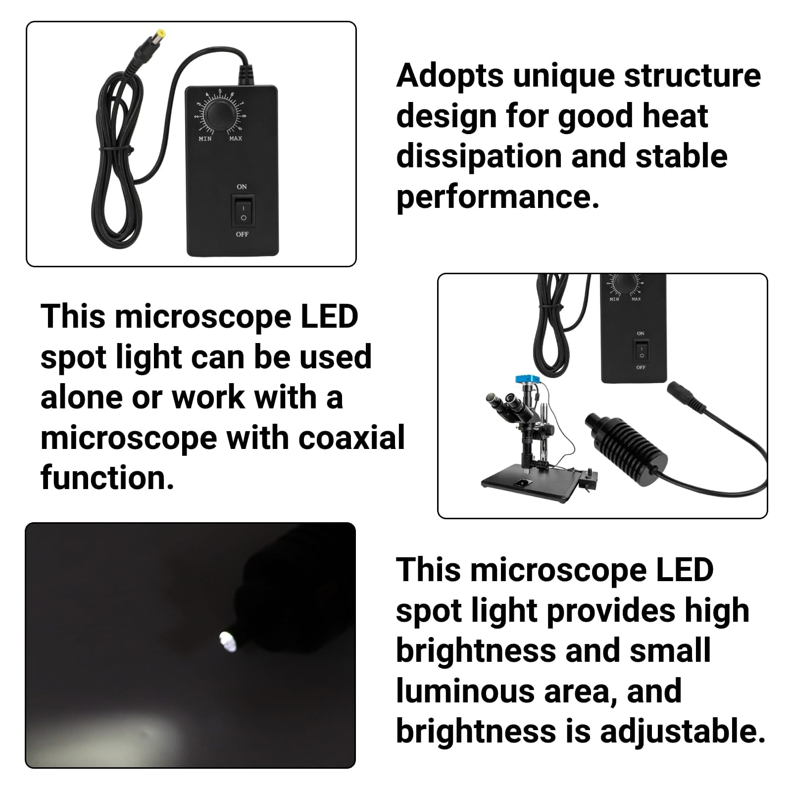 Microscopio Luce Coassiale 3000K-6000K Regolabile Luce Spot LED Luminosità Illuminatore con Buona Dissipazione del Calore AC100V‑240V per Microscopio Luce (Spina europea Φ11mm bianca)