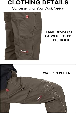 FR Pants for Men Flame/Water Resistant Duck Cargo Pants Boot Cut CAT2