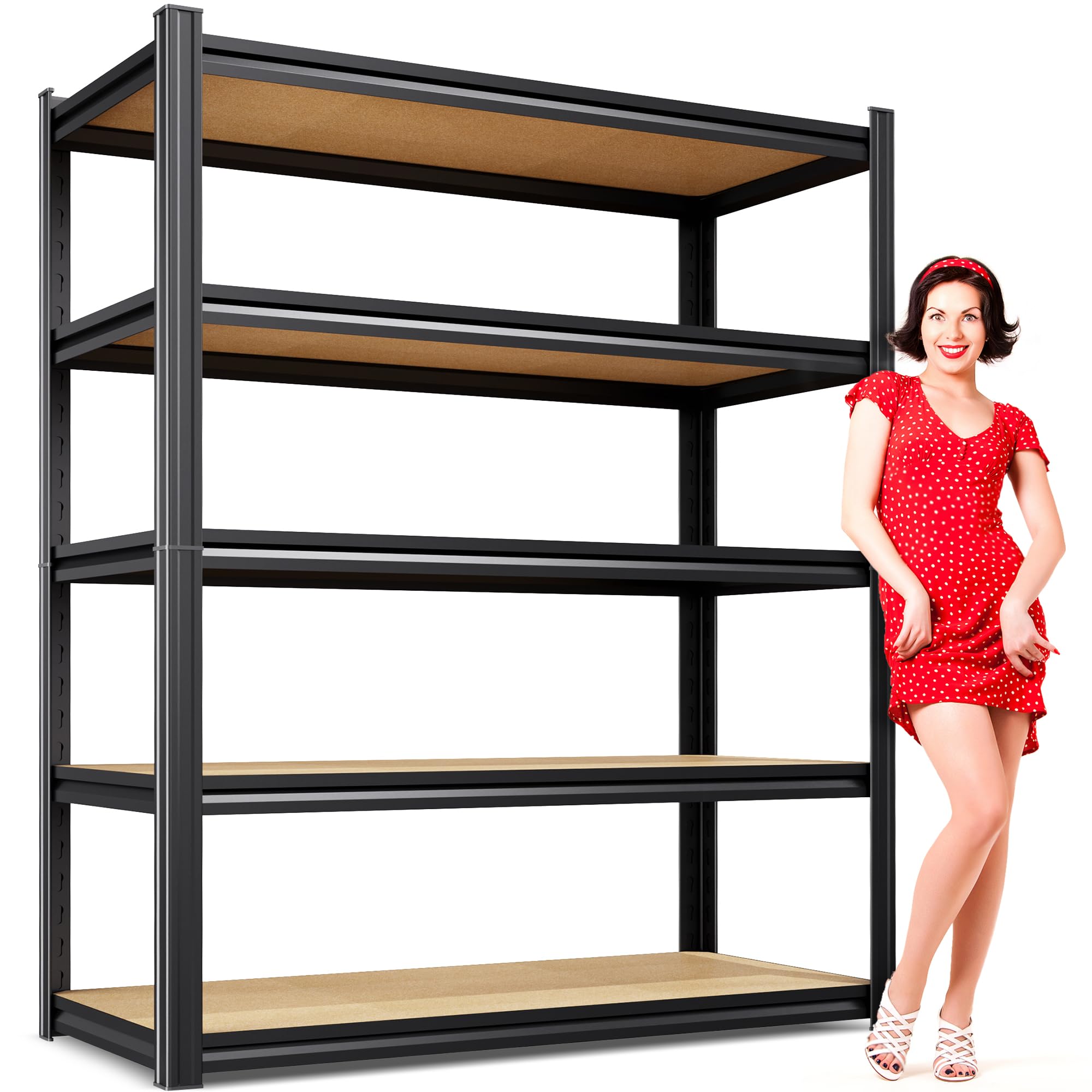 78"H Garage Shelving-2050 lbs 5 Tier Storage Shelves,Adjustable Heavy Duty Metal Shelving Unit and Storage Large Rack,Utility Steel Shelf for Warehouse Industrial Pantry Basement -78"x46"x20",Black