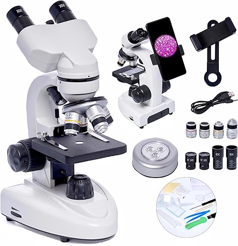 Miniatura 7 de Microscopio compuesto binocular,Microscopio LED Binoculares Compuesto, 200X-5000X Ampliación,Microscopio compuesto profesional con campo amplio,