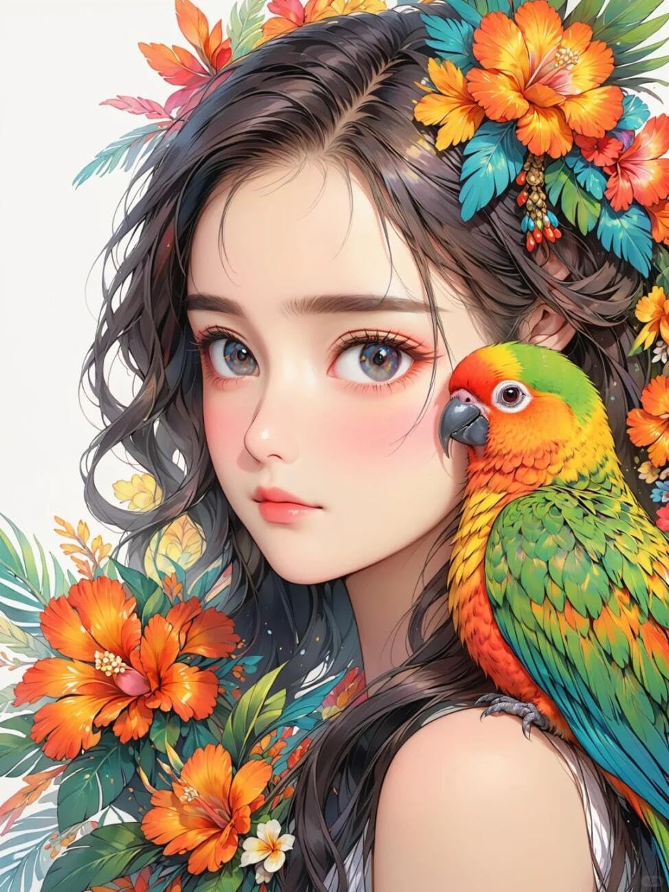RKFLGEW 14CT Embroidery Kit Girl and Parrot Embroidery Kit for Beginners Adult DIY Cross Stitches Needlepoint Set Home Decoration 40x50cm