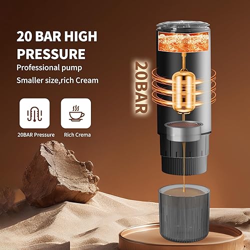 Miniatura 3 de Leozora - Máquina de café espresso portátil de 20 bares, 7500 mAh USB-C recargable, 3 en 1 para café molido y cápsulas NespressoDG, máquina de café