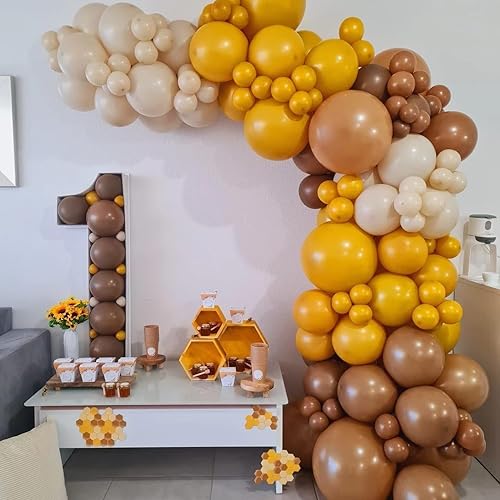 Miniatura 4 de Kit de arco de guirnalda de globos de abeja, 144 globos amarillos de café con globos de aluminio de girasol de abeja para Acción de Gracias,