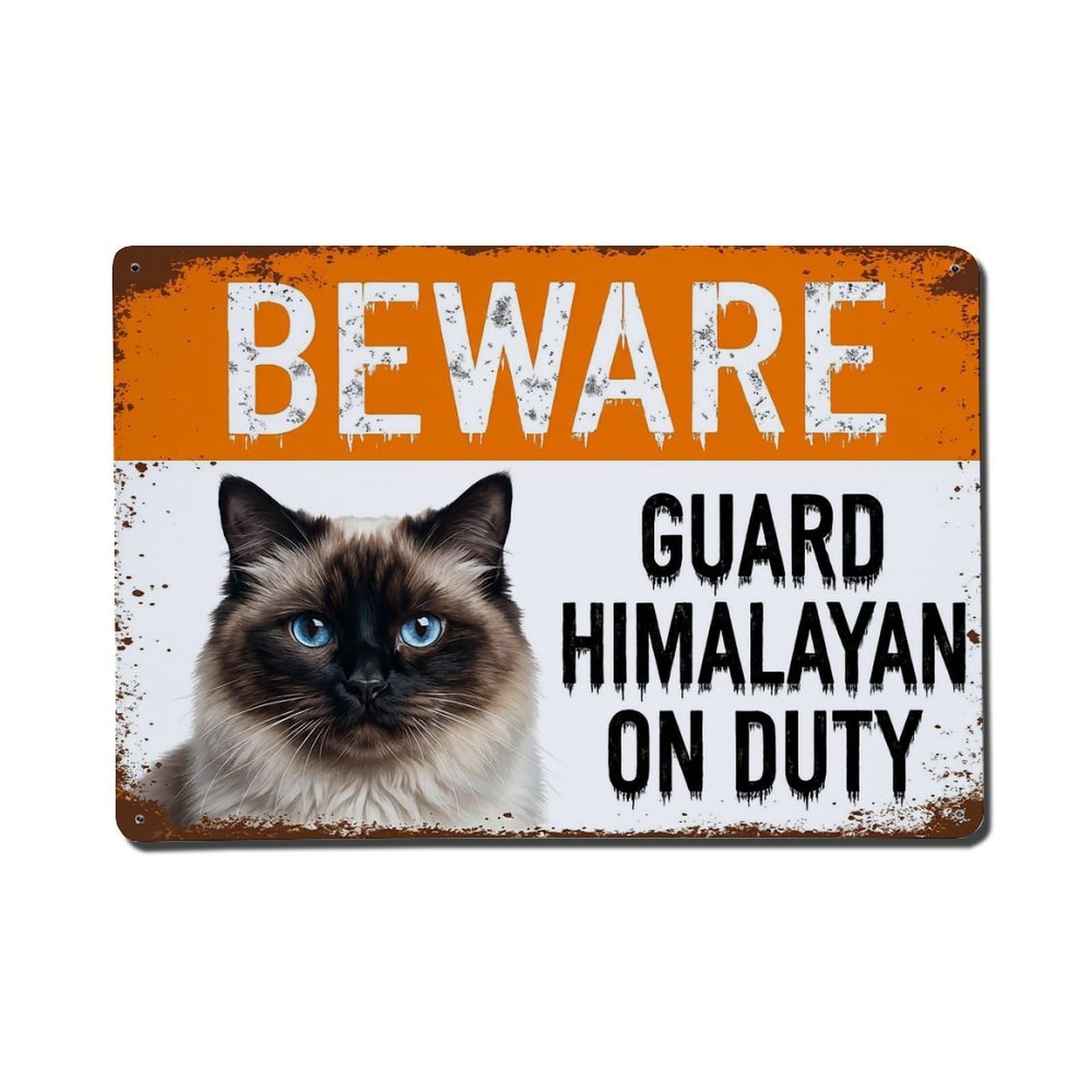 Vintage Funny Himalayan Guard Beware of Cat Foyer Metal Tin Sign Plaque Wall Decor for Cafe, Club Bar, Office, Garden Metal Poster 8x12Inch