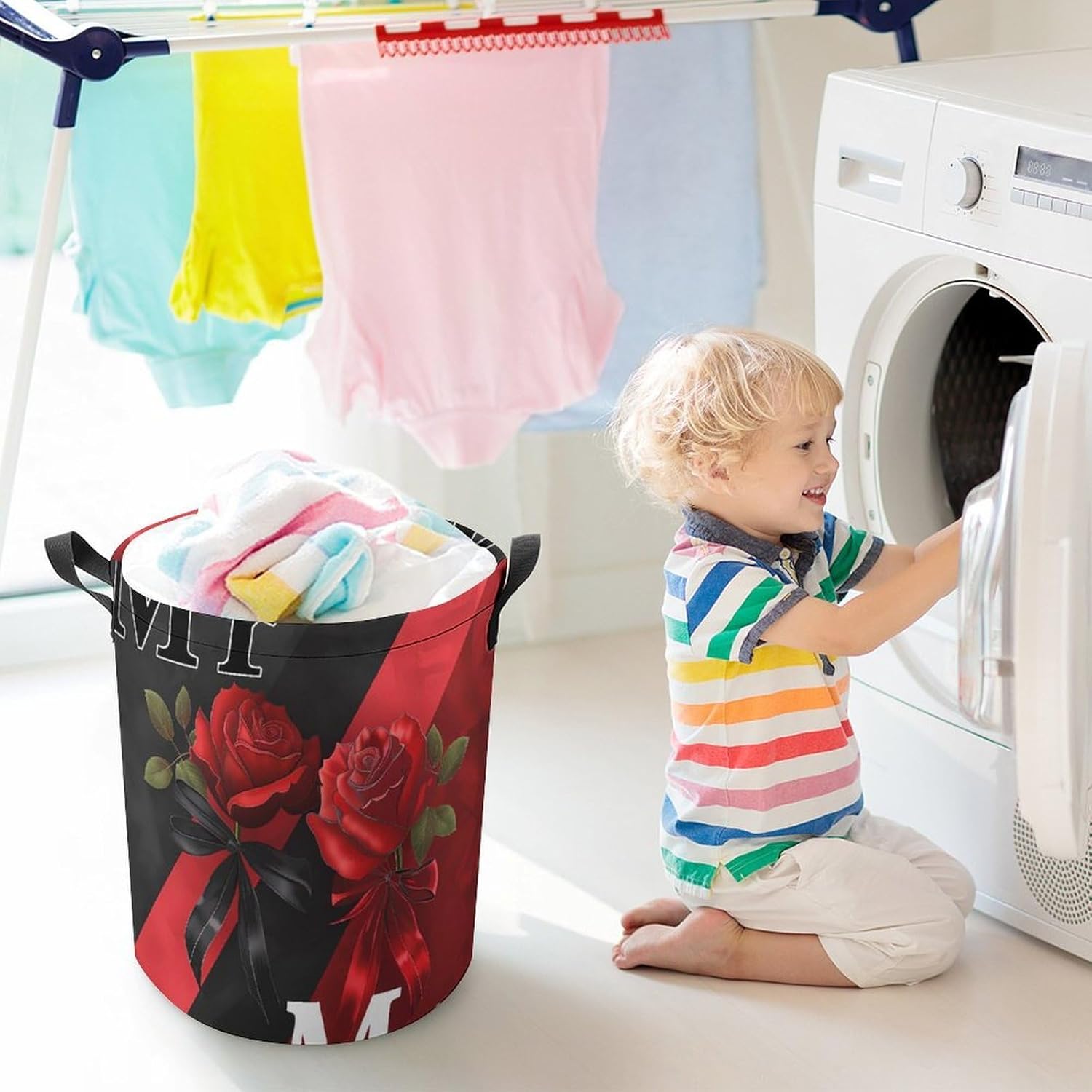 Mr And Mrs Laundry Basket Dirty Clothes Hamper Storage Laundry Bag with Handles for Dorm Room 44x44cm