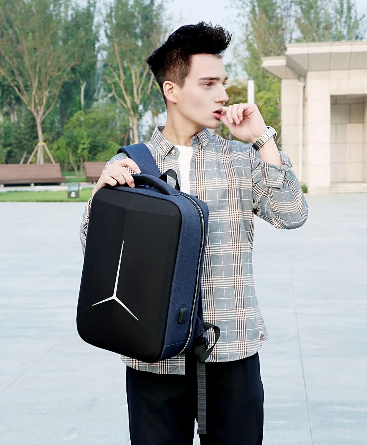 Hard Shell Business Backpack Travel Laptop backpack USB port backpack Daily laptop backpack Waterproof travel backpack (Blue) - Image 9