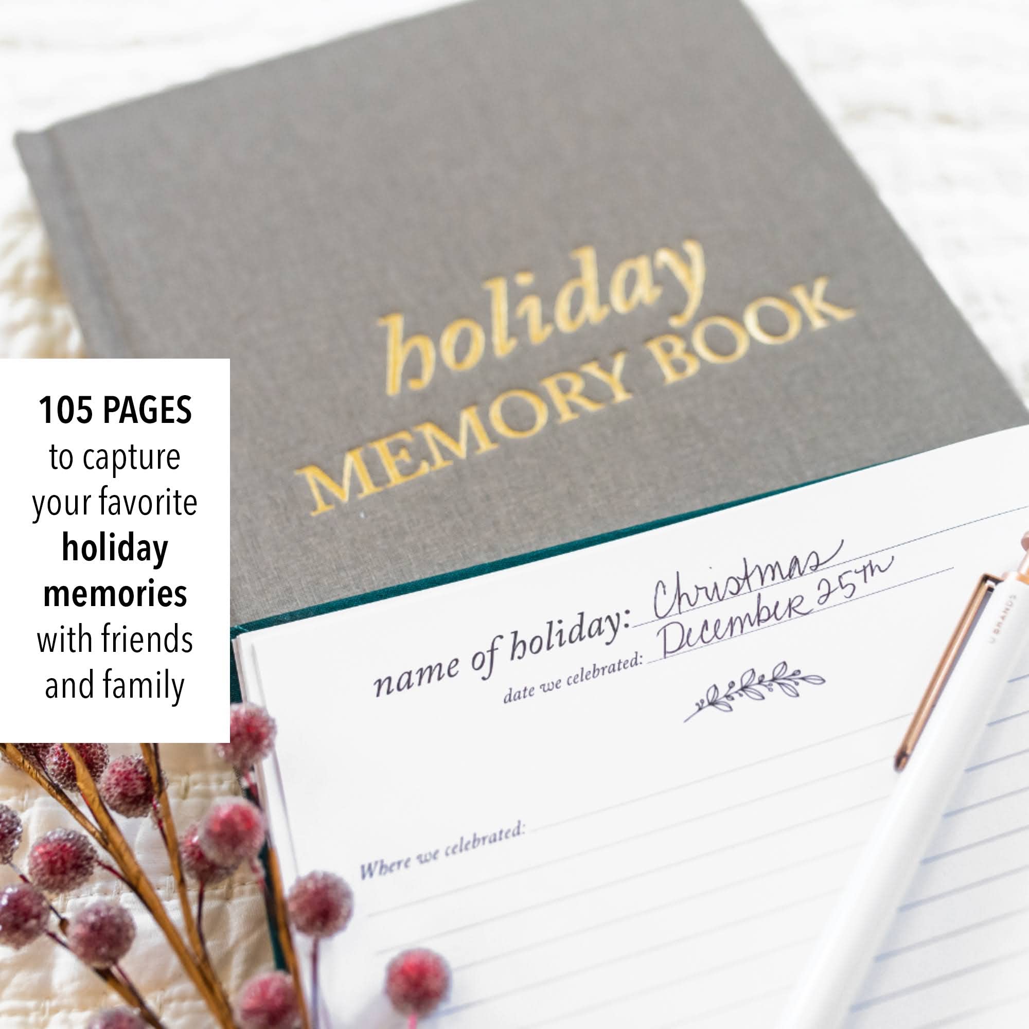 Livre de souvenirs de vacances – Album photo en lin pour Thanksgiving et Noël – Journal photo souvenir pour les traditions (taupe, 105 pages)