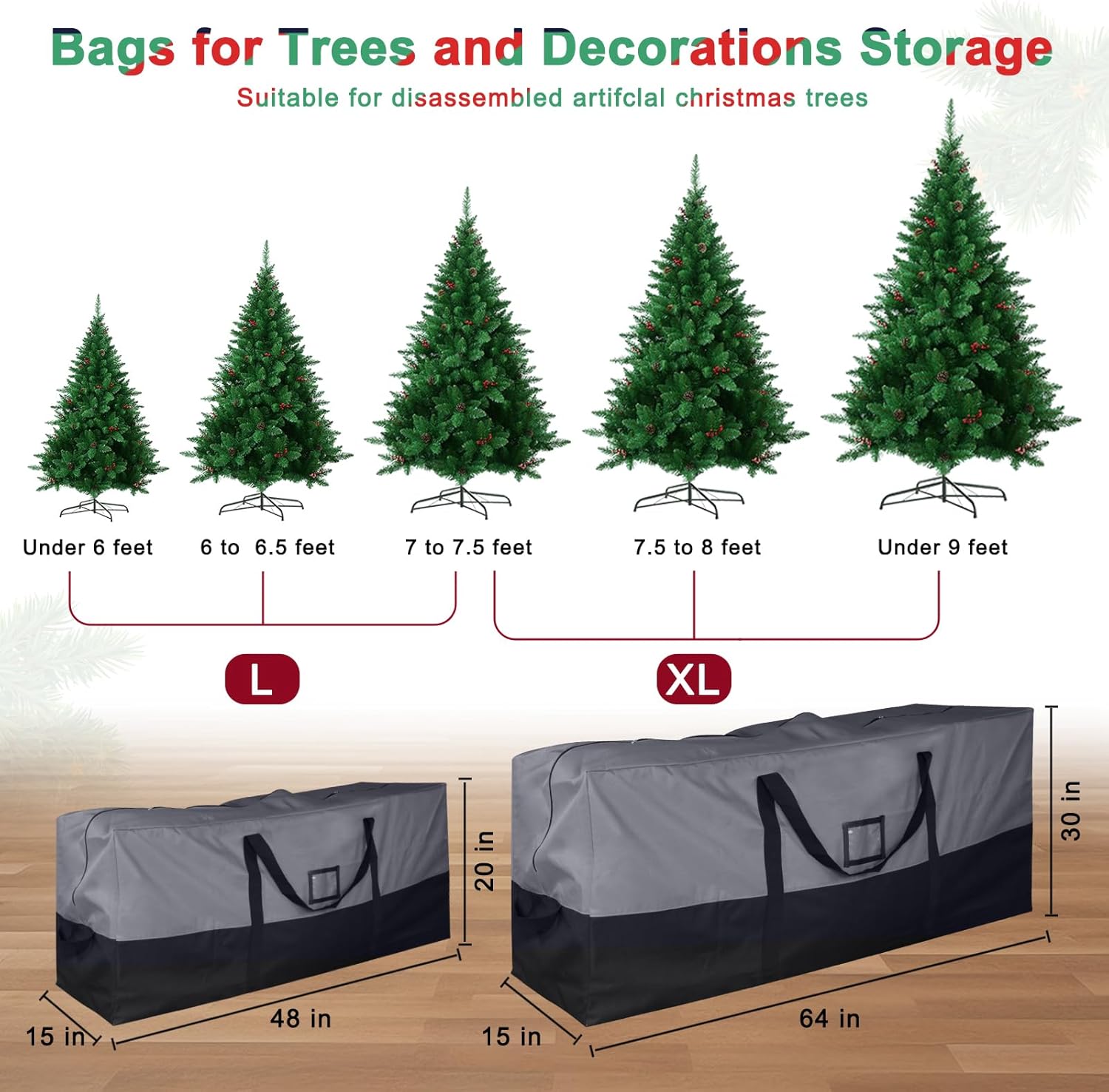 Christmas Tree Storage Bag, 600D Oxford Extra Large Moving Bags, Fits Up to 9 Ft Artificial Trees, Skeleton Storage, Waterproof Christmas Decorations Storage Bags with Zippers & Card Slot