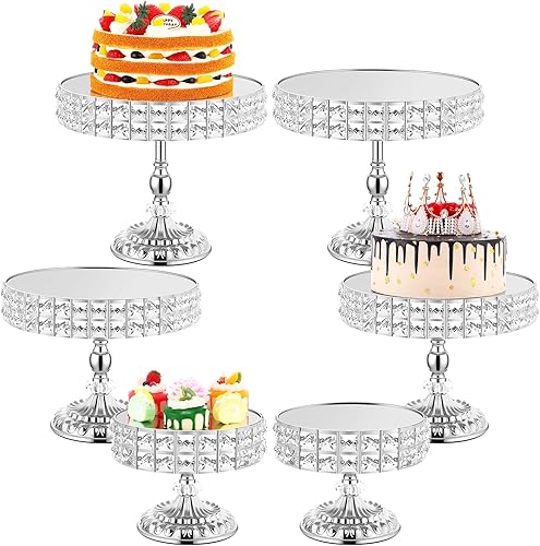 Lallisa Soporte decorativo de metal para tartas, 6 piezas, soporte redondo y elegante para mesa de postres de boda, bandeja de servir para